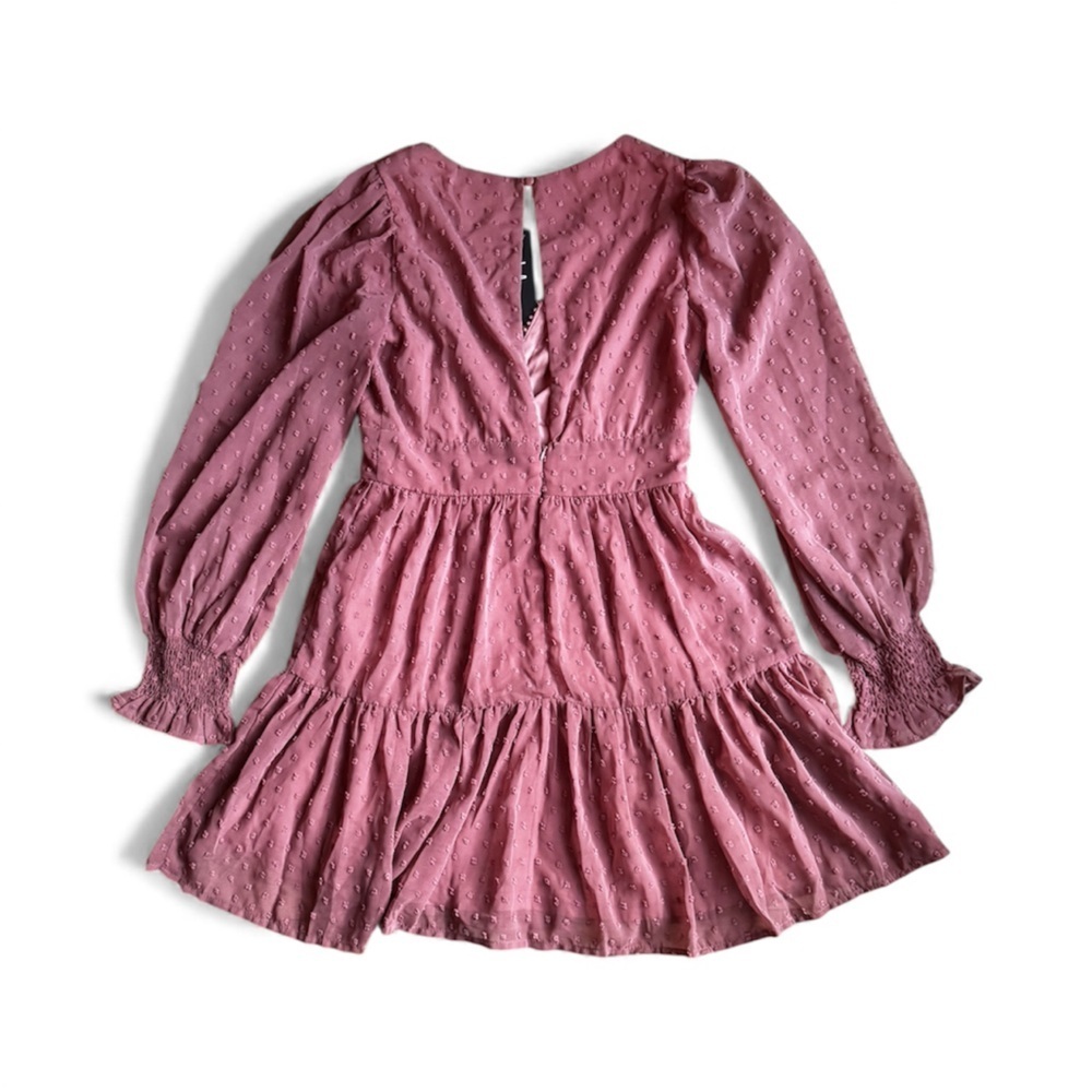 LULUS Charming Approach Rusty Rose Swiss Dot Tiered Mini Dress NWT Sz Small - Picture 4 of 13